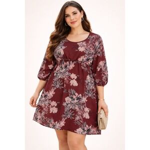 Pink Blush Womens Dress Plus 1XL Burgundy Floral Fit Flare Feminine Dark Cottage